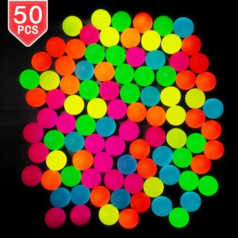 PROLOSO 50 Pcs Bouncy Balls Glow in The Dark Bouncing Rubber Ball Pet Toys Bright Neon Colors 1.25" - Image 1